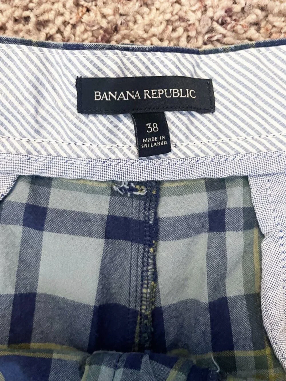 Banana Republic Men's Blue Green Plaid Cotton Flat Front Shorts Size 38 Preppy